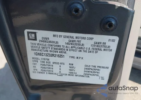 2002 Chevrolet Tahoe Ls из США, поврежденный, VIN 1GNEC13Z32R216251